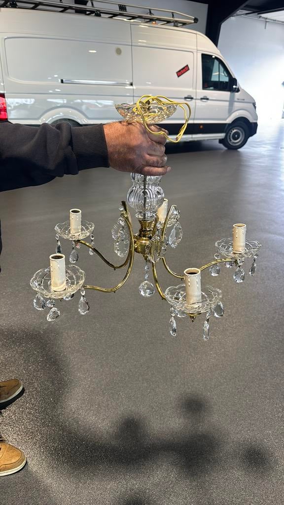 Koper luster met glazen bellen, Ophalen, Gebruikt, Glas