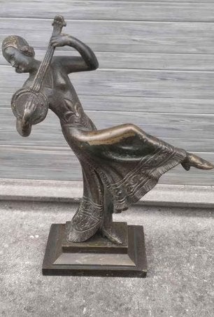 Bronze femme art deco signe f gosse, Antiquités & Art, Enlèvement ou Envoi, Bronze