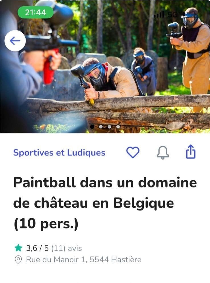 Paintball  (10 pers.),, Tickets & Billets, Sport | Autre, Trois personnes ou plus, Juin