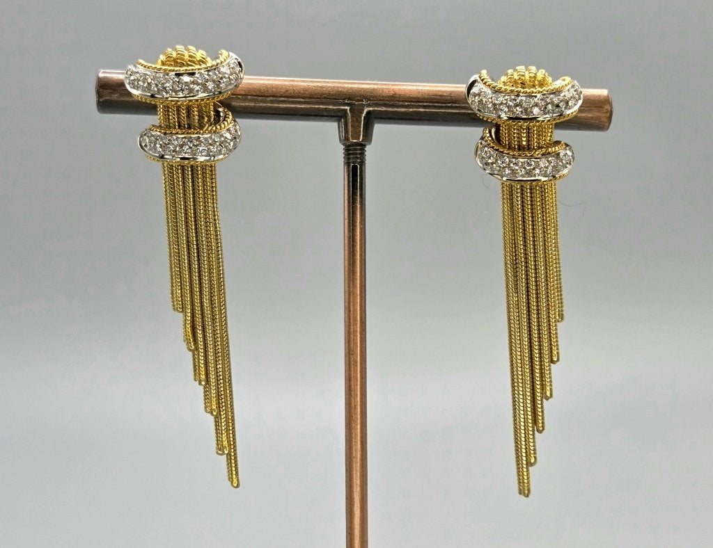 Vintage 18 karaat gouden koord oorbellen diamanten. 2026/749, Hangers, Ophalen of Verzenden, Zo goed als nieuw, Met edelsteen