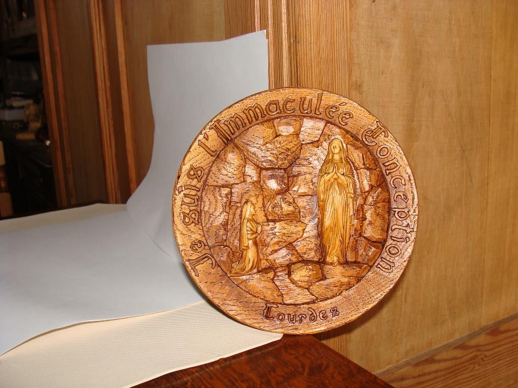 cadre rond sculpté sur bois en relief bombé, vintage, Houtsnijwerk, Minder dan 20 cm, Ophalen of Verzenden, Handgemaakt