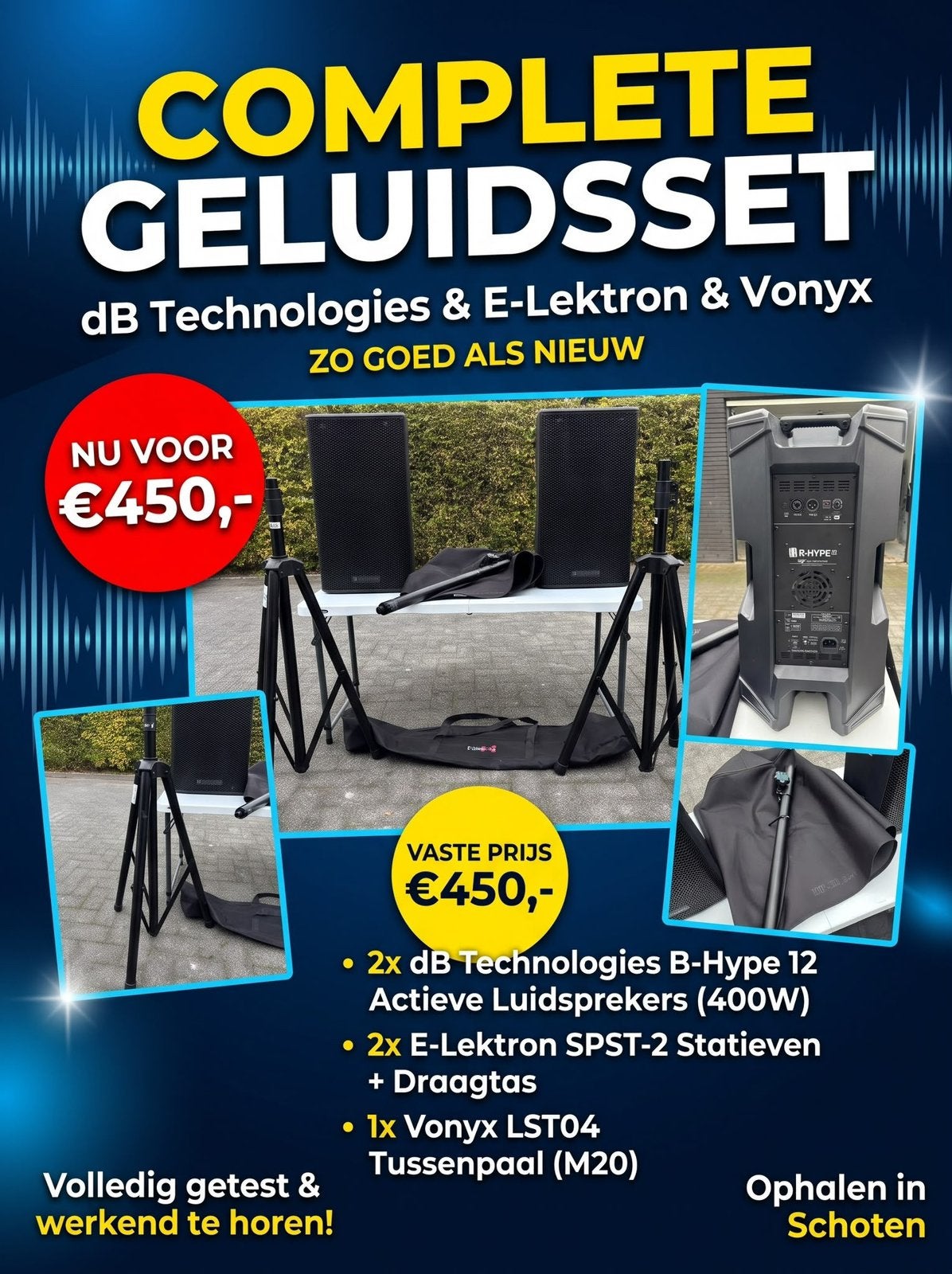 Complete Geluidsset: 2x dB Technologies B-Hype 12+Statieven, Enlèvement, Comme neuf