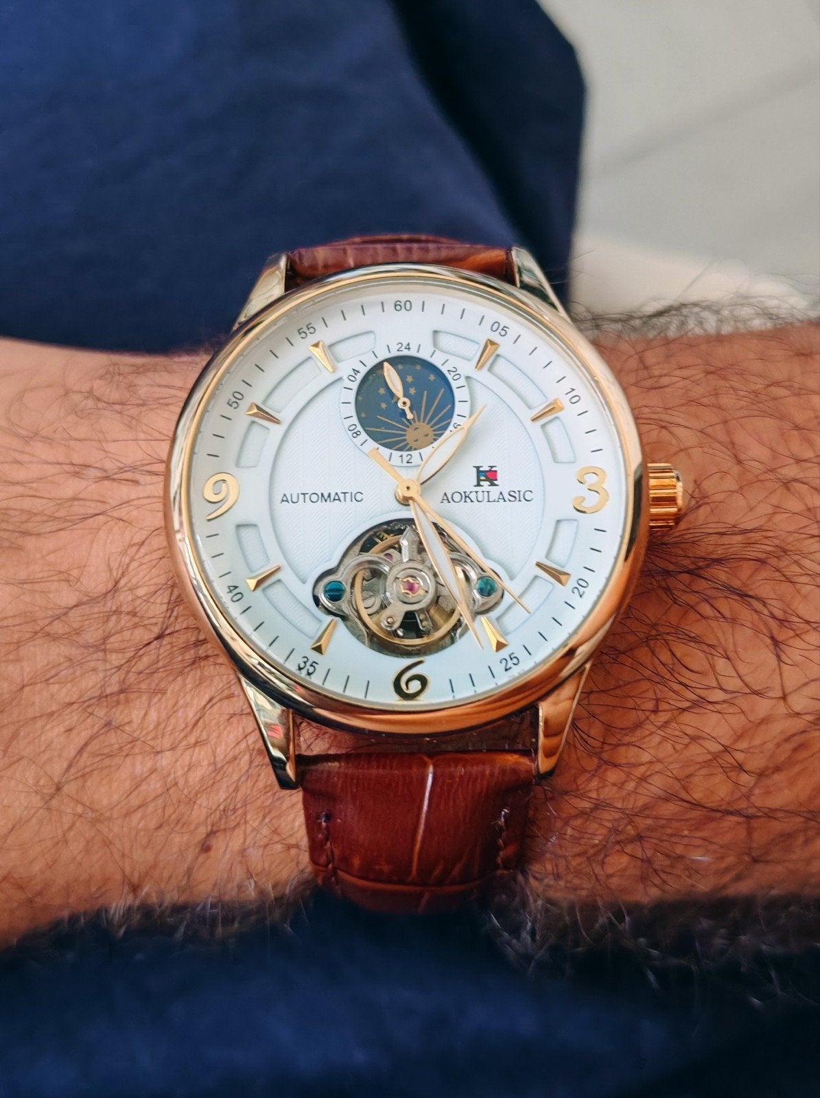 Montre Automatique AOKULASIC Cadran Squelette - Boîtier Or R, Handtassen en Accessoires, Horloges | Heren