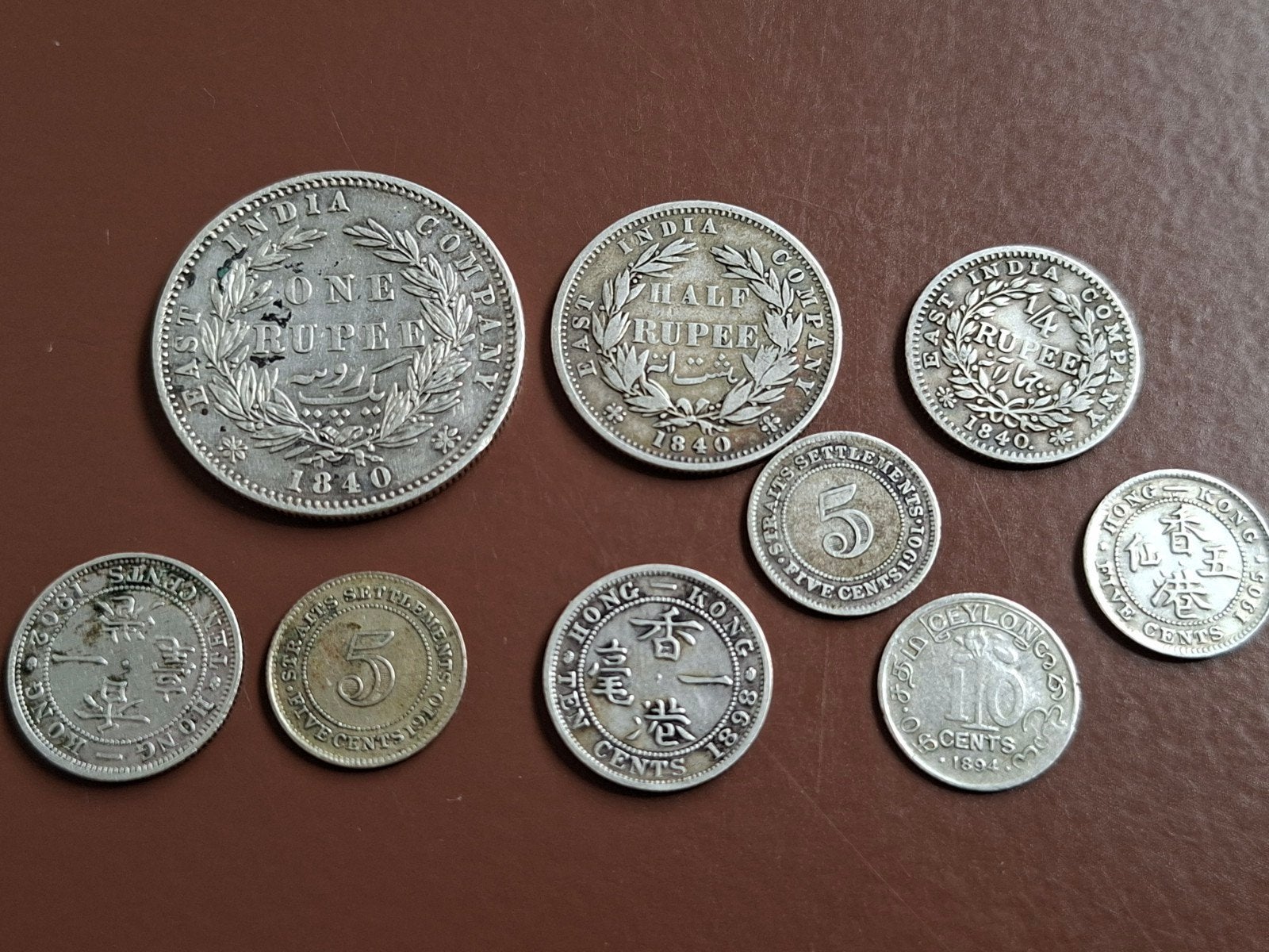 lotje van 9 Ag Britse commonwealth munten: Azië 1840-1910, Enlèvement ou Envoi, Argent