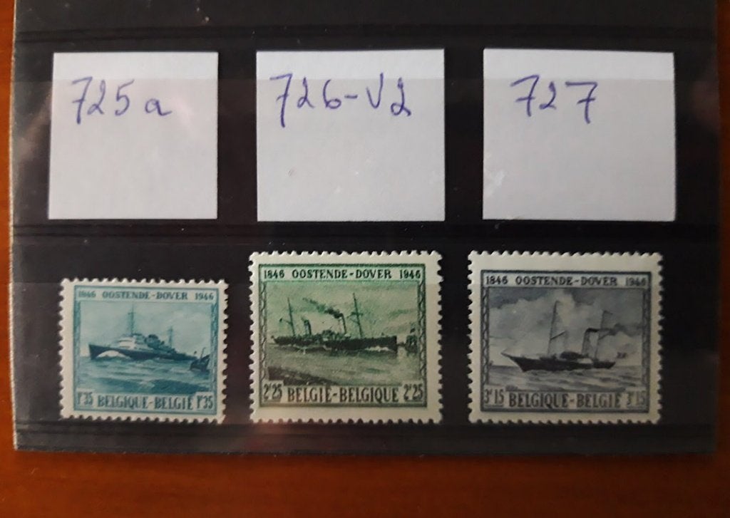 1946 zegels OPB 725a-726.V2-727 100 Jaar Oostende-Dover -MNH, Scheepvaart, Verzenden, Frankeerzegel, Zonder stempel