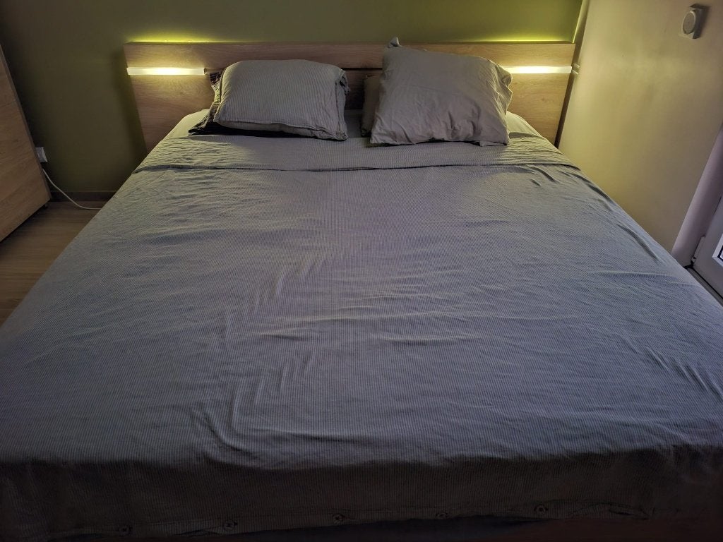 bedframe + lattenbodem 160x200, Ophalen, Beige, Tweepersoons, Zo goed als nieuw