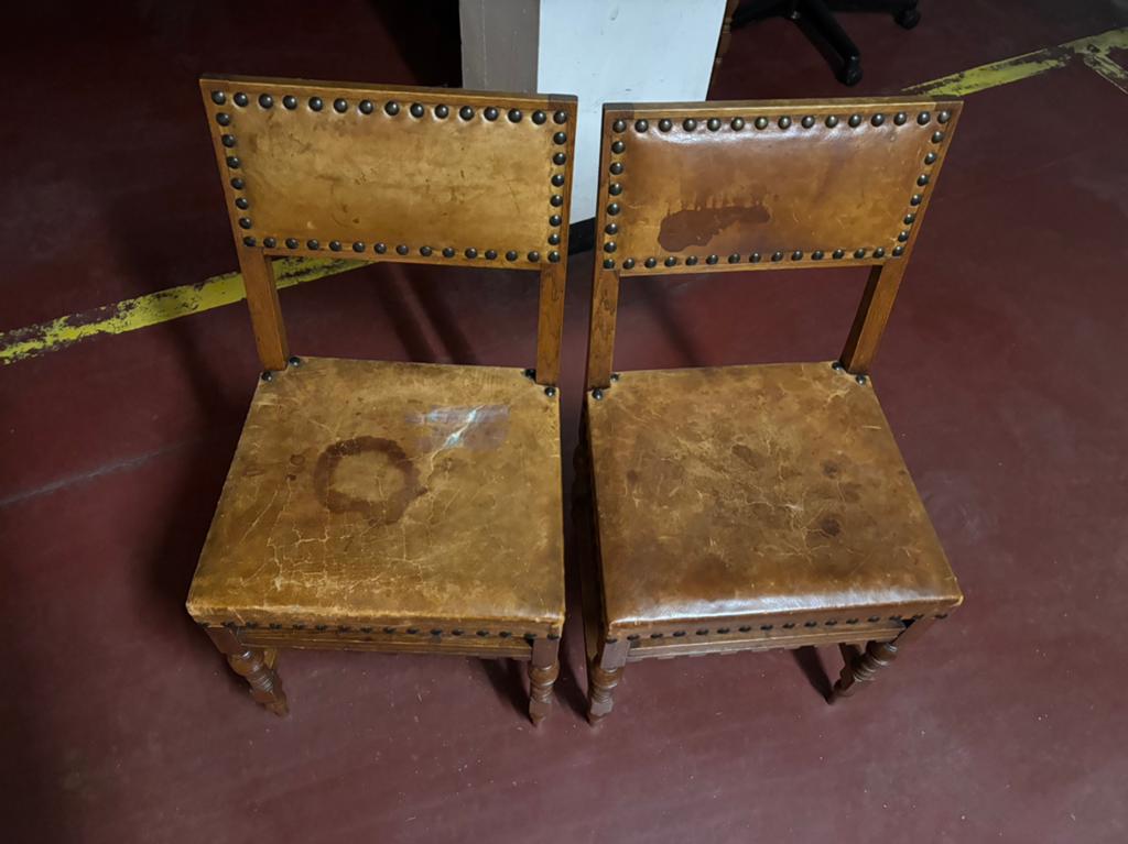 4 Houten stoelen met leer, Antiek en Kunst, Ophalen
