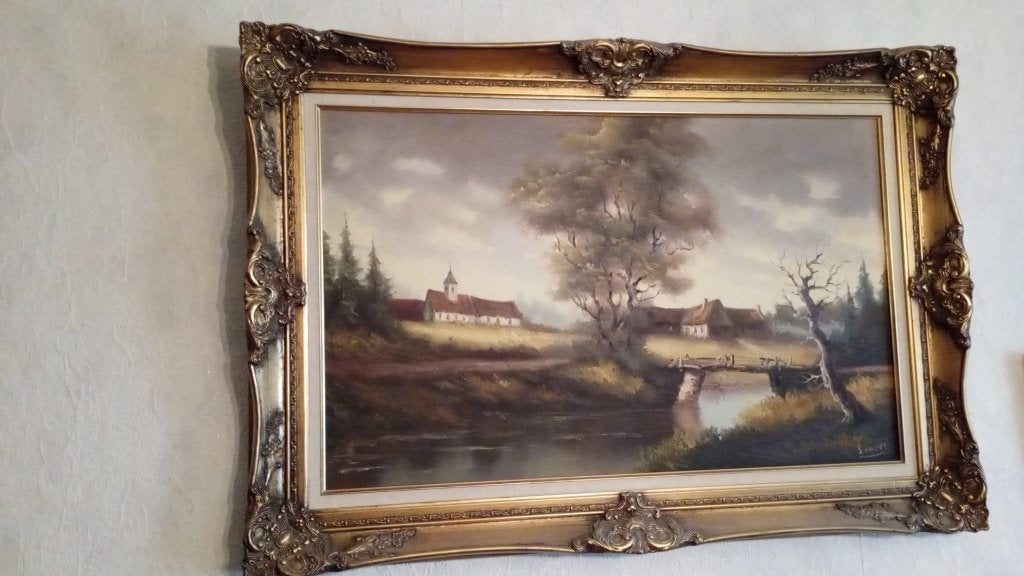 Schilderij ' landschap water - huizen ' - Schilder Somers, Antiquités & Art, Art | Peinture | Classique, Enlèvement, Signé, Paysage