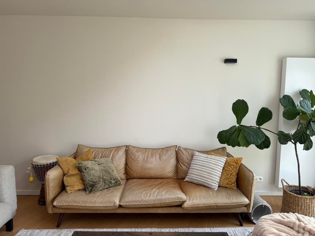 Lederen zetel cognac/camel, Huis en Inrichting, Ophalen, Gebruikt, Leer