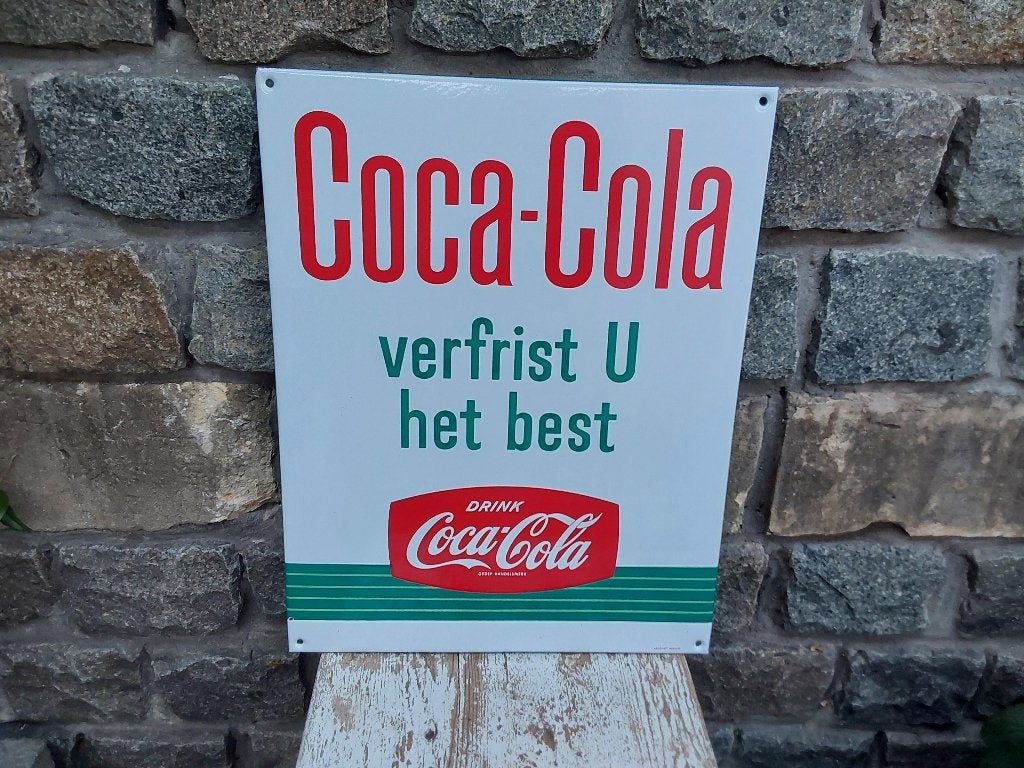 Emaille Coca Cola reclamebord bord Mint staat, Ophalen of Verzenden