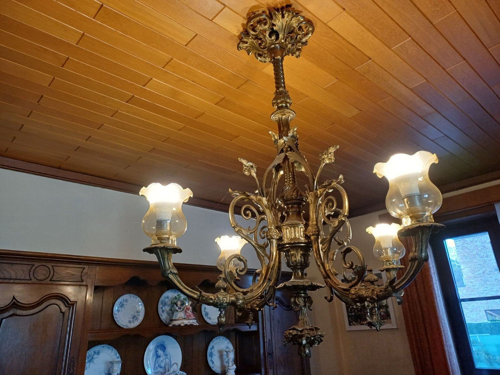 kasteel luster brons met gas kranen, Ophalen of Verzenden