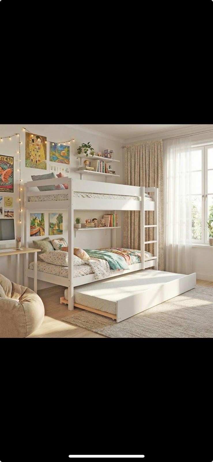 Lit superposé en bois massif blanc – Séparable + lit gigogne, Maison & Meubles, Chambre à coucher | Lits superposés & Lits mezzanines