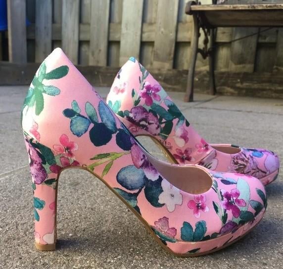 Roze pumps met bloemenprint en hoge hak, ANDERE, Nieuw, Ophalen of Verzenden, Schoenen met hoge hakken