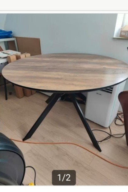 Table ronde décor bois - 120cm de diamètre, Maison & Meubles, Métal