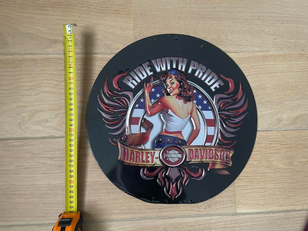 Harley Davidson 'Ride with Pride' Metalen Wandbord, Verzamelen, Ophalen of Verzenden, Zo goed als nieuw, Motoren