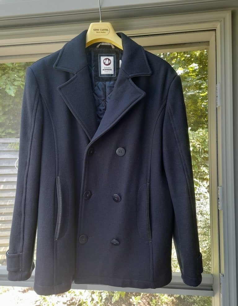 Blauwe herenmantel XL, Ophalen, Zo goed als nieuw, Maat 56/58 (XL), Blauw