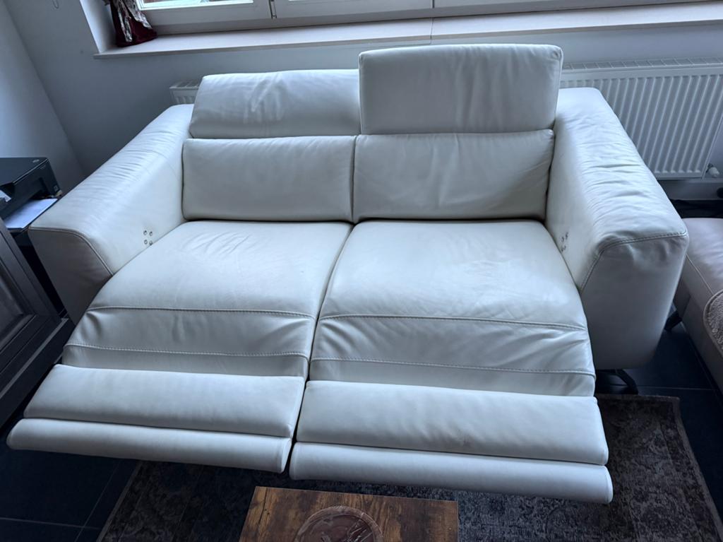 Wit lederen zetel met relax, Huis en Inrichting, Ophalen, Zo goed als nieuw