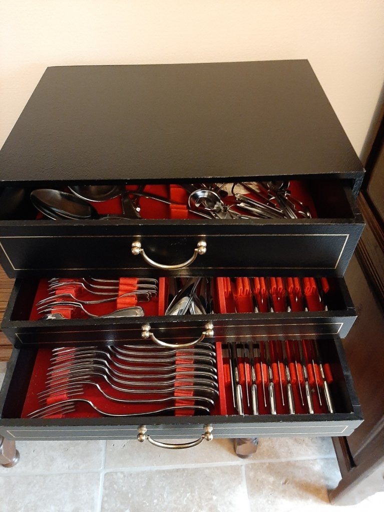 bestekkoffer, Ophalen, Zo goed als nieuw, Inox of Chroom, Bestekset