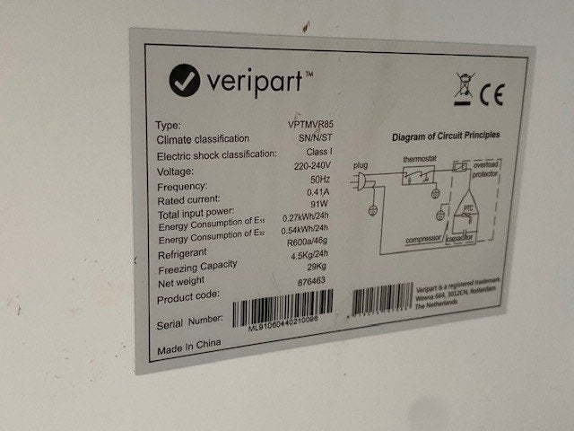 Diepvries 64L Veripart en 50L Zanker, Elektronische apparatuur, Ophalen, Gebruikt