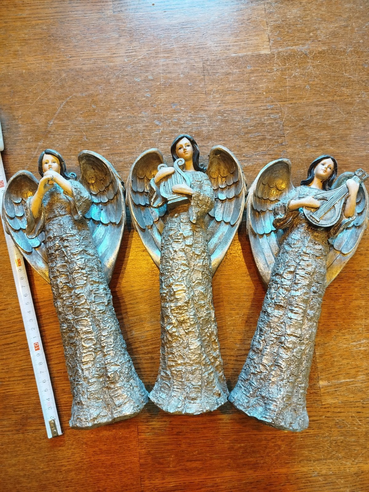 Lot de 3 figurines Anges Musiciens en résine argentée / bron, Antiquités & Art, Enlèvement
