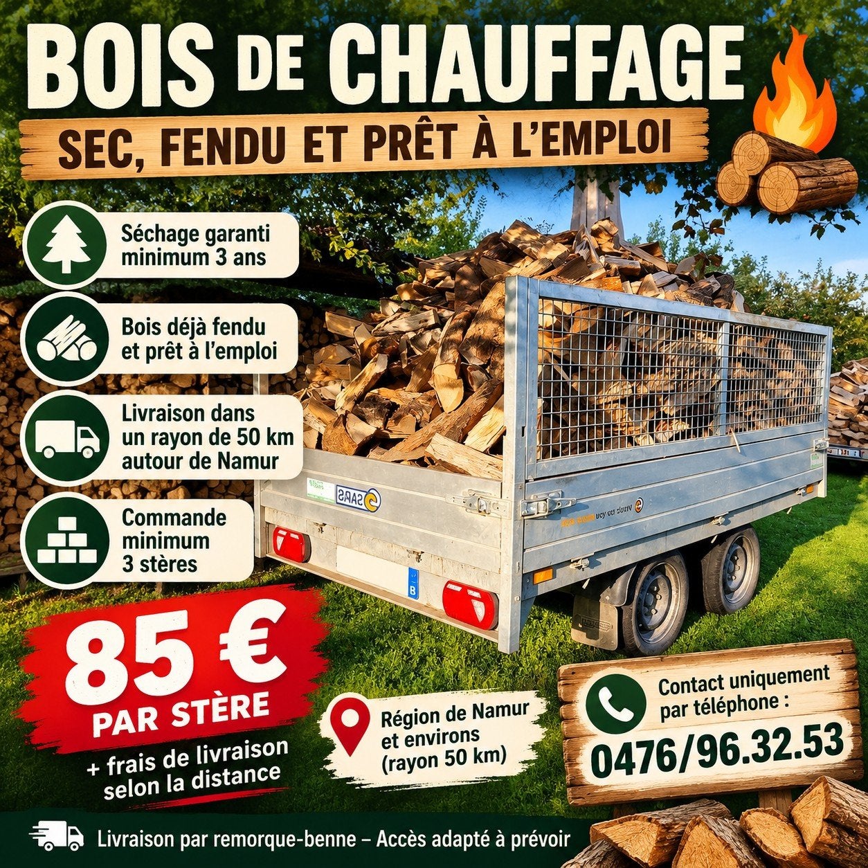BOIS DE CHAUFFAGE Namur, Enlèvement