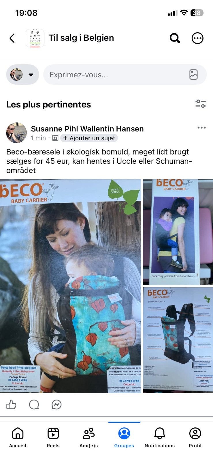 Beco babydraagzak van biologisch katoen, Buik of Rug, Zo goed als nieuw, Draagzak, Ophalen