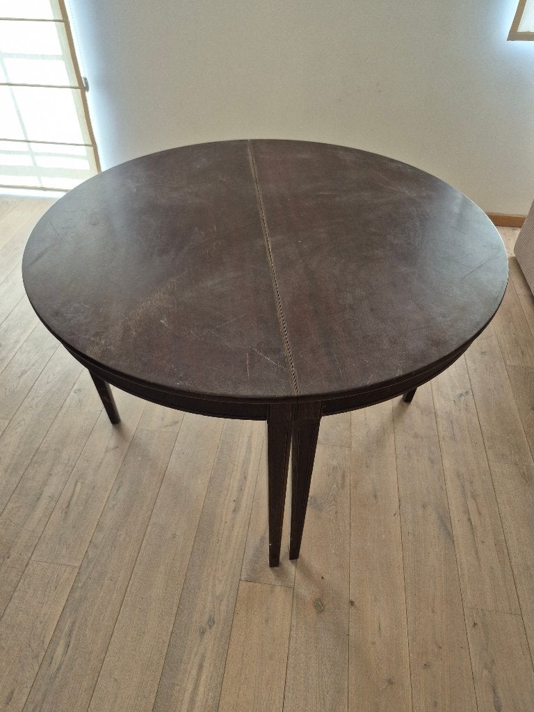 Antiek Mahonie Tafel met 4 Queen Anne stoelen, Huis en Inrichting, Tafels | Eettafels, Ophalen, Rond, 200 cm of meer, Vijf personen of meer