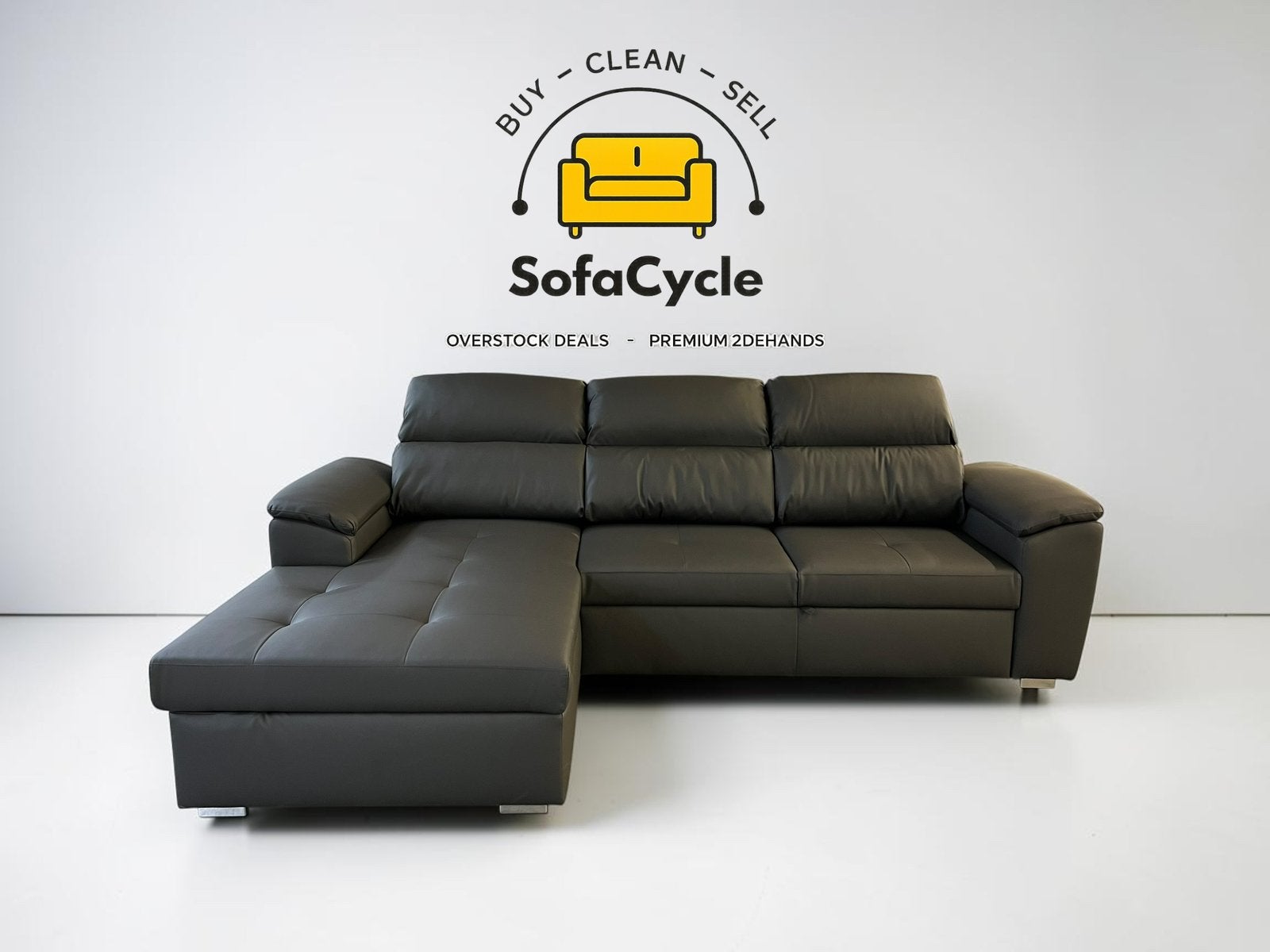 Fauteuil d'angle en cuir gris-vert avec fonction couchage, Neuf, Enlèvement ou Envoi, SofaCycle, Info@sofacycle.be