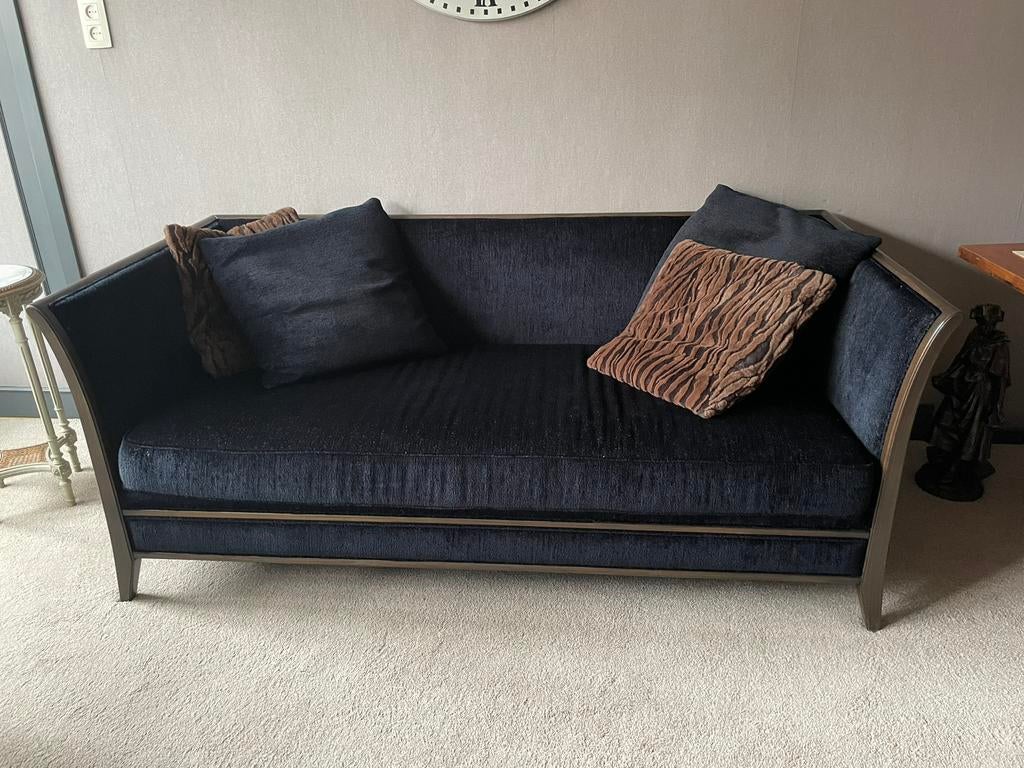 Magnifique divan en velours noir et bois, Ophalen, Zo goed als nieuw, Hout