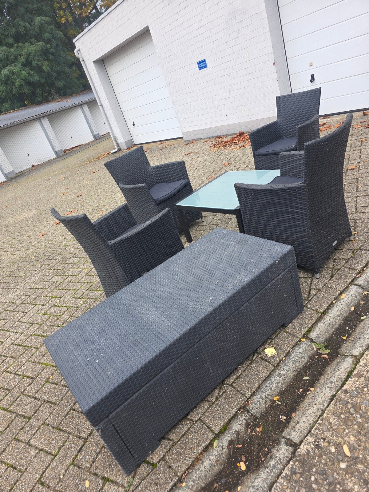 Loungeset Bristol met Tafel, Zitkussens en Opbergbox, Jardin & Terrasse, Enlèvement, Utilisé, 4 places, Sets de jardin