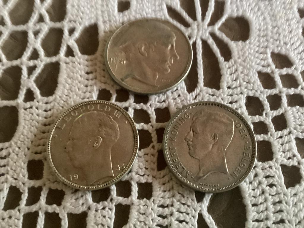 3 oude Belgische zilveren munten, Ophalen of Verzenden, Losse munt, Zilver