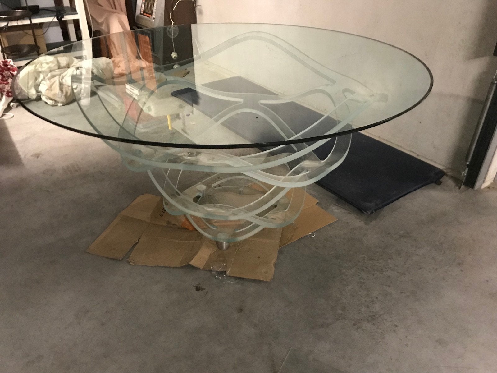 glazen design salontafel, Huis en Inrichting, Ophalen, Gebruikt, Rond, Glas