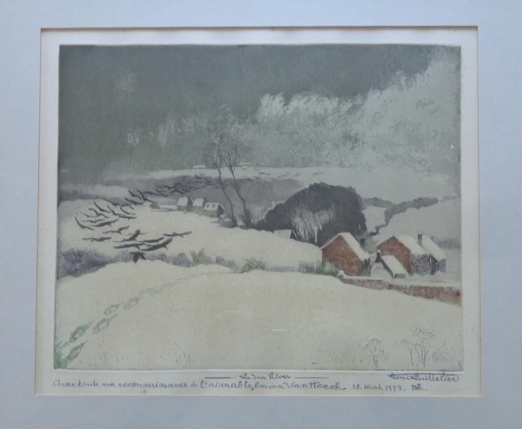 HENRI QUITTELIER / LE DUR HIVER / KLEURETS / 47x55cm KADER, Antiquités & Art, Enlèvement ou Envoi