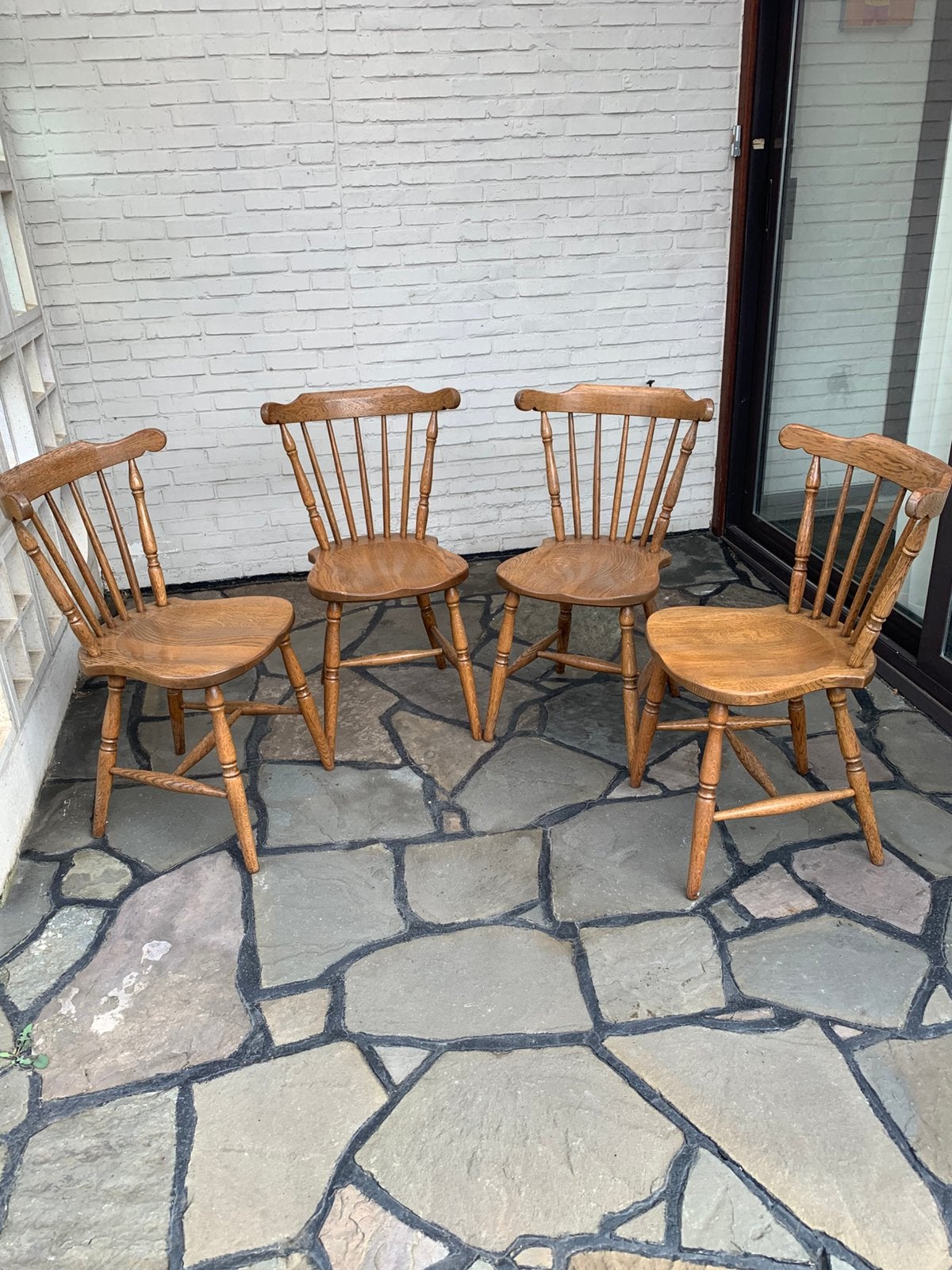 4 vintage retro houten cafe stoeltjes, Ophalen, Bruin, Zo goed als nieuw, Vier
