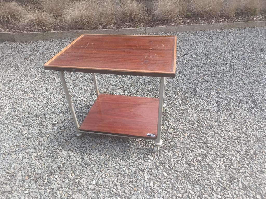 Leuk rollend retro Bijzettafeltje met merklabel, Antiek en Kunst, Ophalen