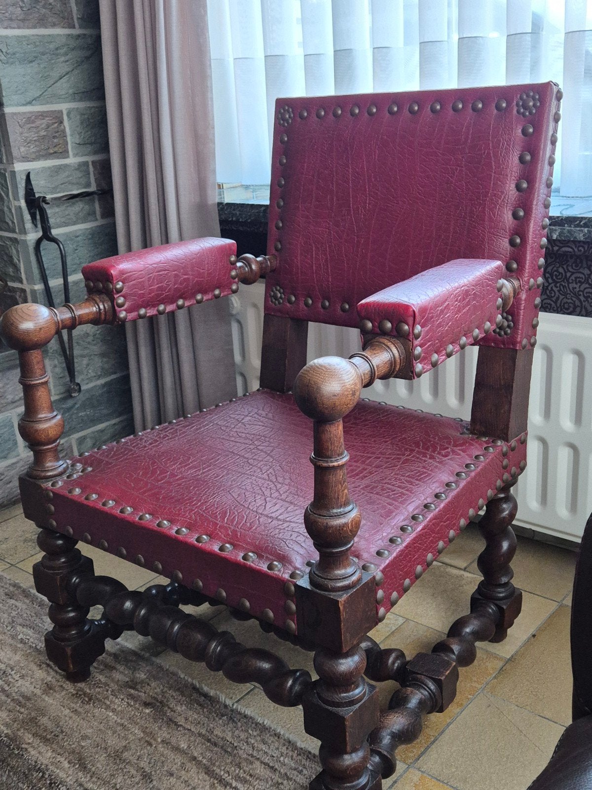 siège vintage de couleur bordeaux, Maison & Meubles, Canapés | Repose-pieds & Poufs, Enlèvement, Comme neuf, Bois