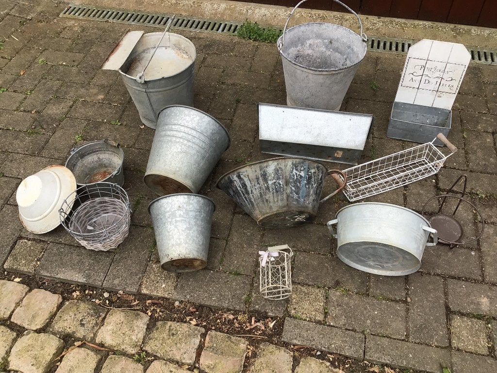 Seaux en zinc, pots de fleurs, mangeoires à oiseaux, Enlèvement ou Envoi, Utilisé