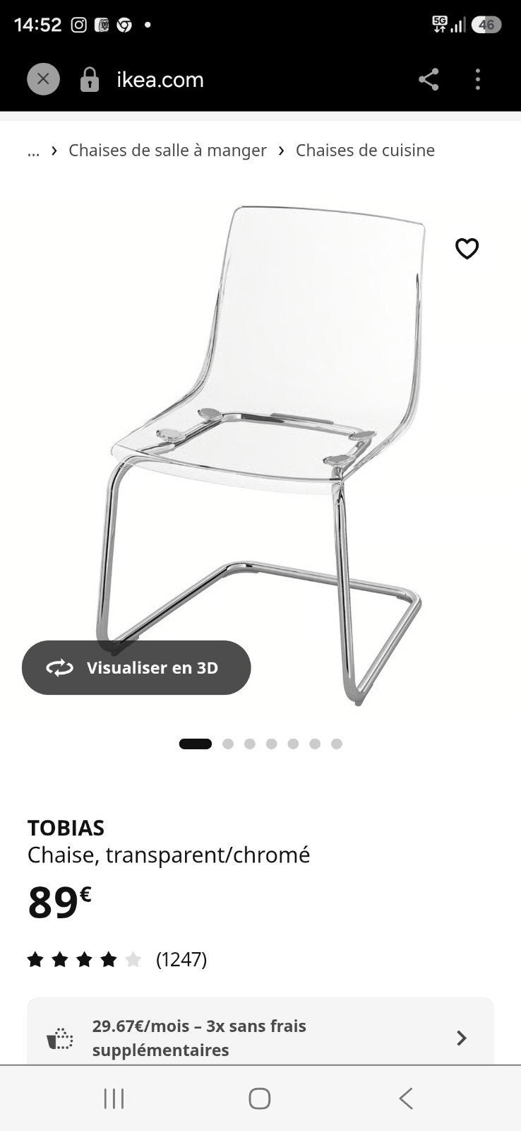 4 chaises Tobias de chez ikea, Maison & Meubles, Chaises, Enlèvement, Utilisé, Autres couleurs, Quatre
