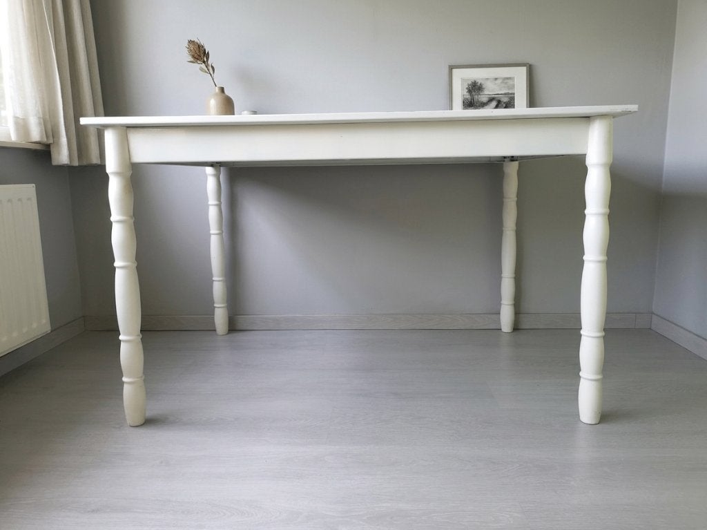 Table robuste en bois laqué blanc 80x120, Métal, 100 à 150 cm, Quatre personnes, Enlèvement