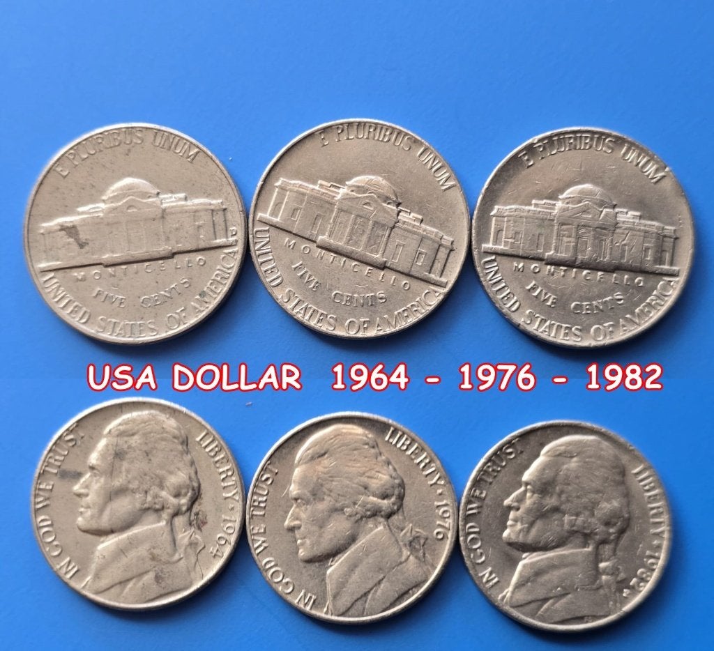 USA 1964-1976-1982 -3 FIVE CENTS, Timbres & Monnaies, Enlèvement ou Envoi