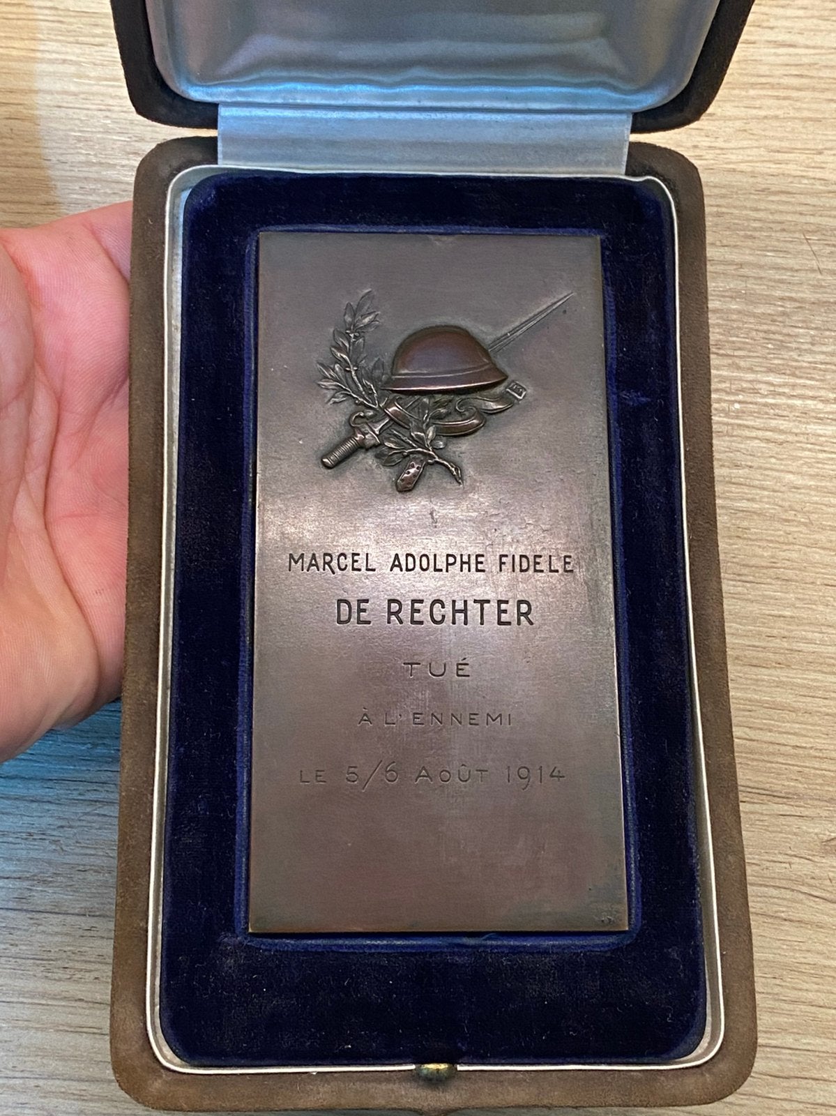 Bronzen herdenkingsmedaille/plaquette, Wolfers, WO1, Ophalen of Verzenden