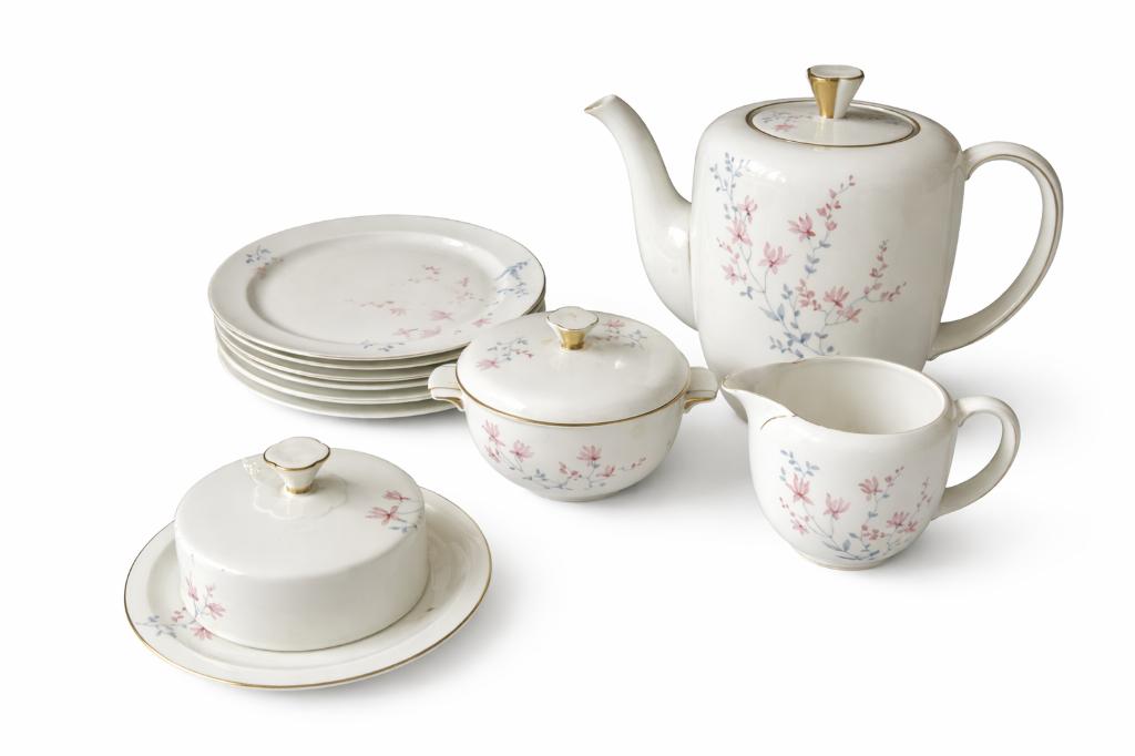 Service café/dessert porcelaine Tettau vintage complet, Enlèvement, Utilisé, Porcelaine, Service complet