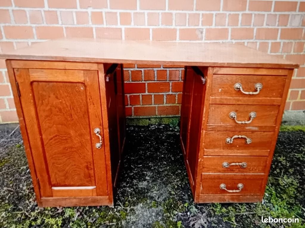 Bureau en chêne, Bureau d'ordinateur, 120 cm, Avec tiroirs, Bois