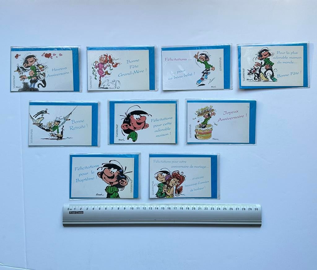 Franquin : Gaston Lagaffe cartes festives Dalix 1995, Verzenden, Guust of Robbedoes, Nieuw, Plaatje, Poster of Sticker