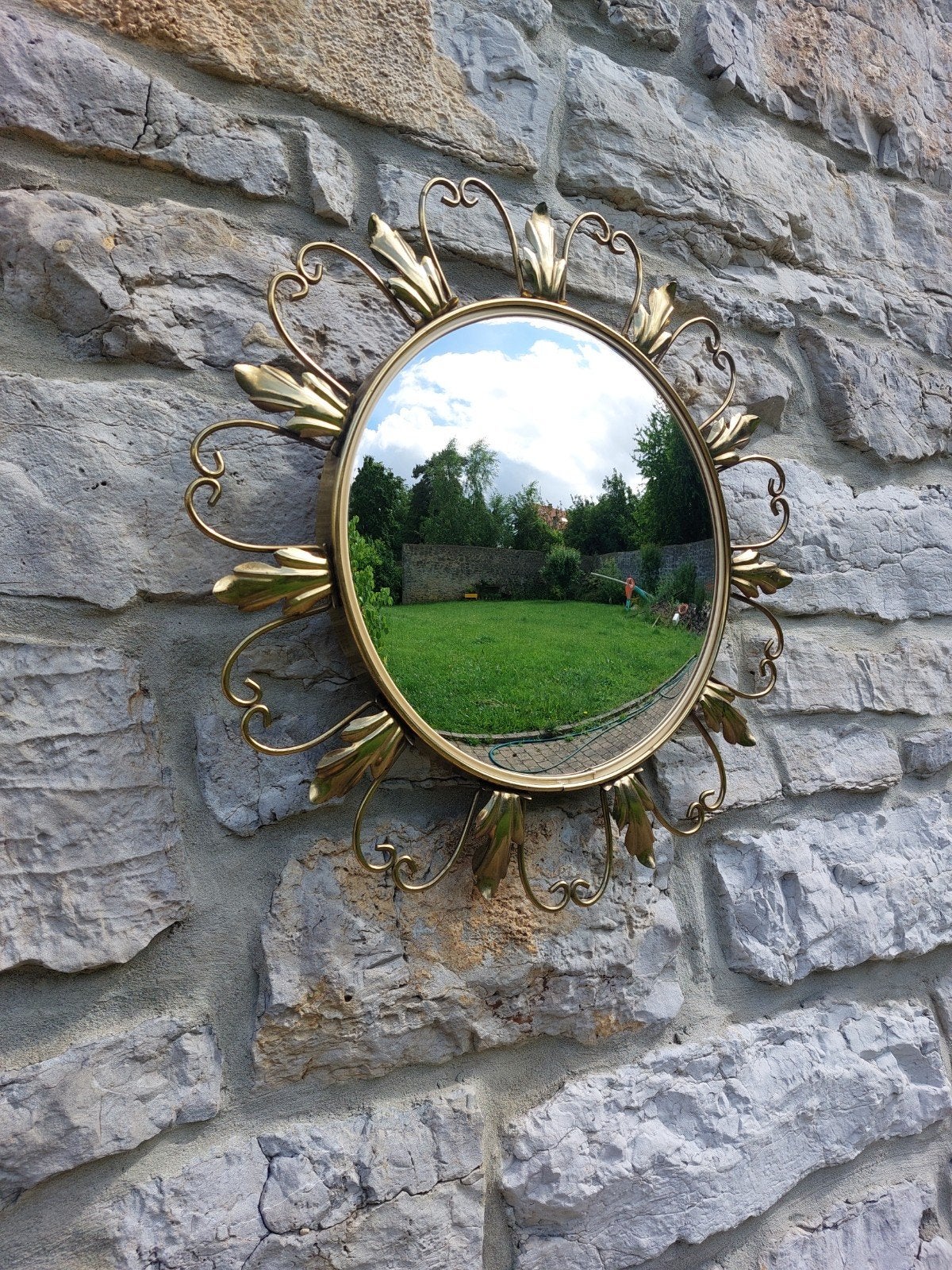Miroir de Sorcière Convexe Vintage Métal Doré – Années 1960/, Enlèvement