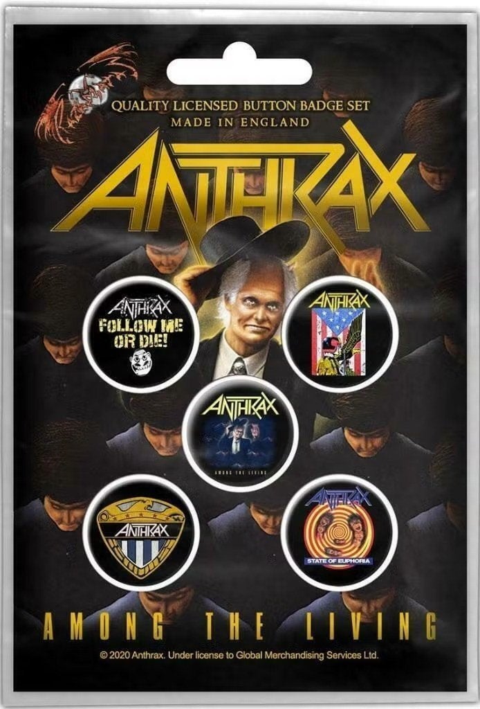 Anthrax Button Among the Living 5-pack fficiële merchandise, Ophalen of Verzenden, Nieuw