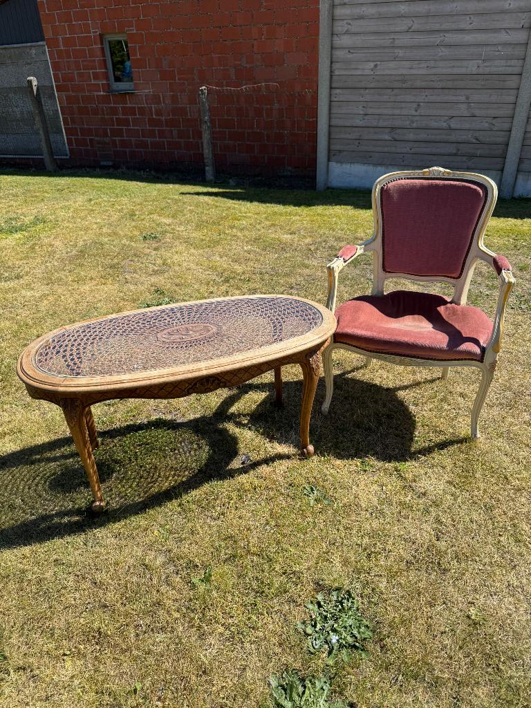 Antieke salontafel met stoel, Ophalen, Gebruikt, 100 tot 150 cm, 50 tot 75 cm