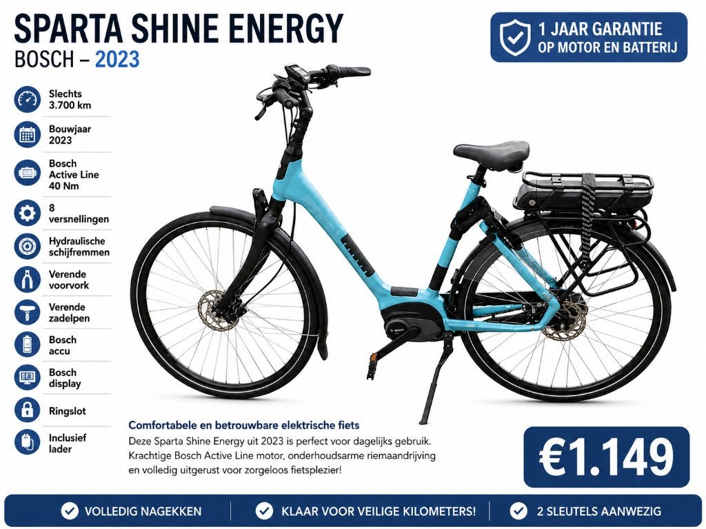 Sparta Shine E 2023 Bosch motor 3.700 km 1J Garantie, Ophalen, Sparta, Zo goed als nieuw, 50 km per accu of meer
