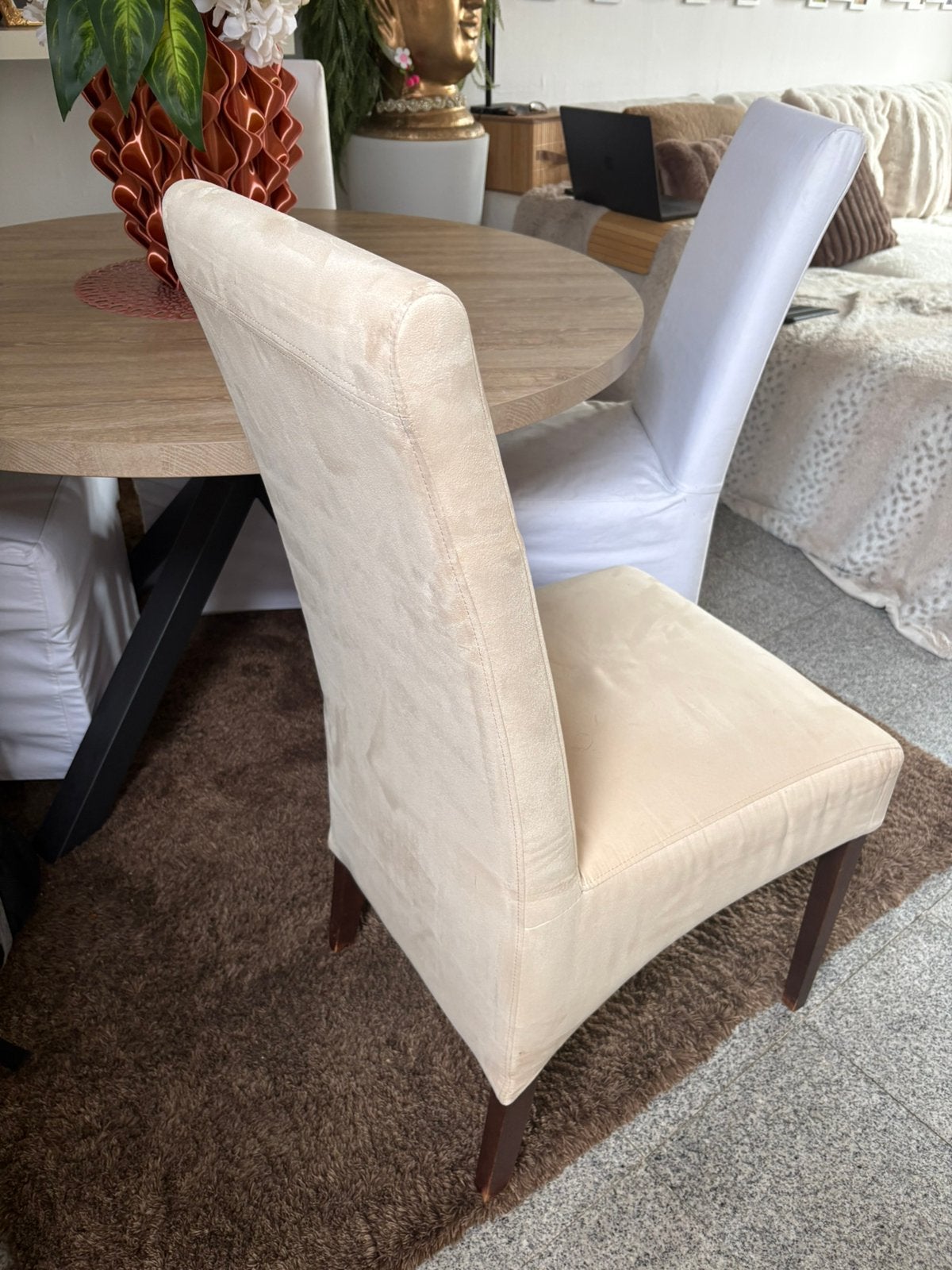 6 beige stoffen eetkamerstoelen, Ophalen, Gebruikt, 6stoelen, worden niet los van elkaar verkocht