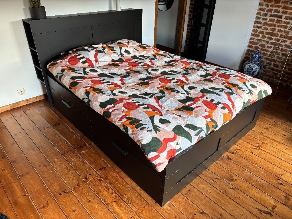 Lit double Ikea - Brimmes (avec tête de lit), Maison & Meubles, Enlèvement, Utilisé, 200 cm, Bois